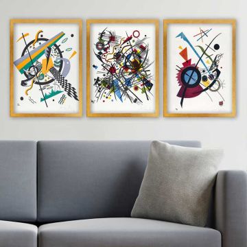 Wassily Kandinsky 3 Parça Altın Çerçeveli Tablo
