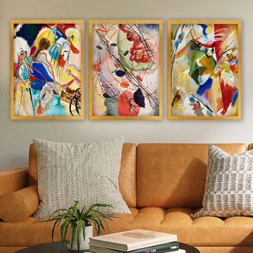 Wassily Kandinsky 3 Parça Altın Çerçeveli Tablo