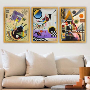 Wassily Kandinsky 3 Parça Altın Çerçeveli Tablo