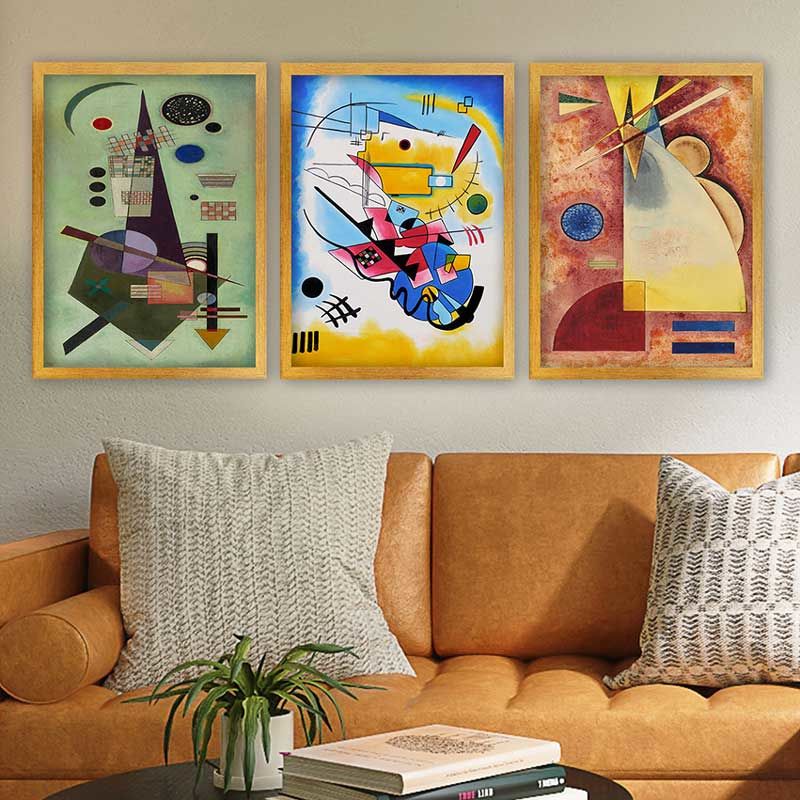 Wassily Kandinsky 3 Parça Altın Çerçeveli Tablo