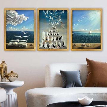 Salvador Dali 3 Parça Altın Çerçeveli Tablo