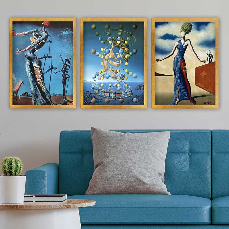 Salvador Dali 3 Parça Altın Çerçeveli Tablo