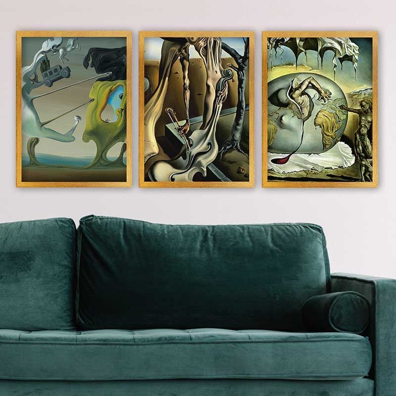 Salvador Dali 3 Parça Altın Çerçeveli Tablo