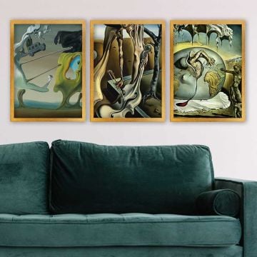 Salvador Dali 3 Parça Altın Çerçeveli Tablo