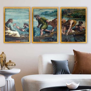 RAFFAELLO 3 Parça Altın Çerçeveli Tablo