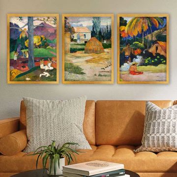 PAUL GAUGUIN 3 Parça Altın Çerçeveli Tablo