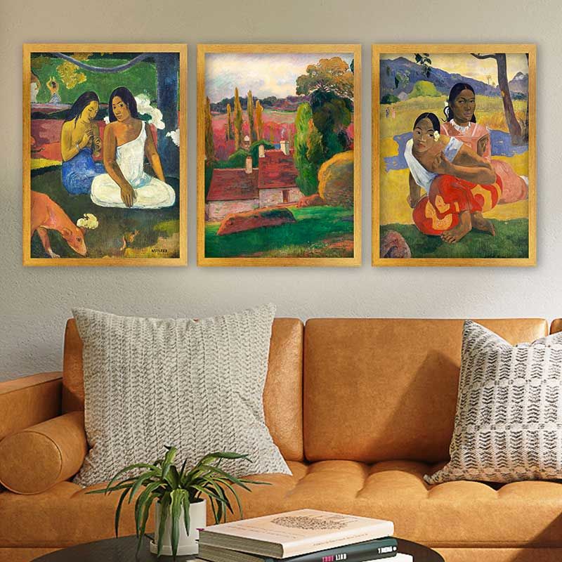PAUL GAUGUIN 3 Parça Altın Çerçeveli Tablo