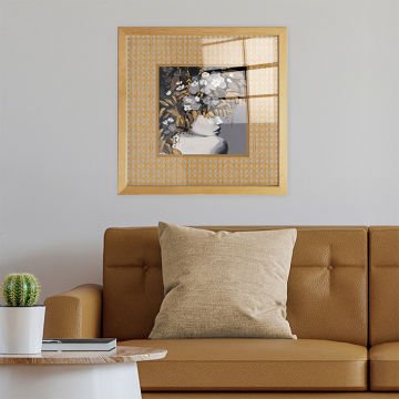 Naturel Çerçeveli Hasır Baskı Cam Tablolar 40cm x 40cm
