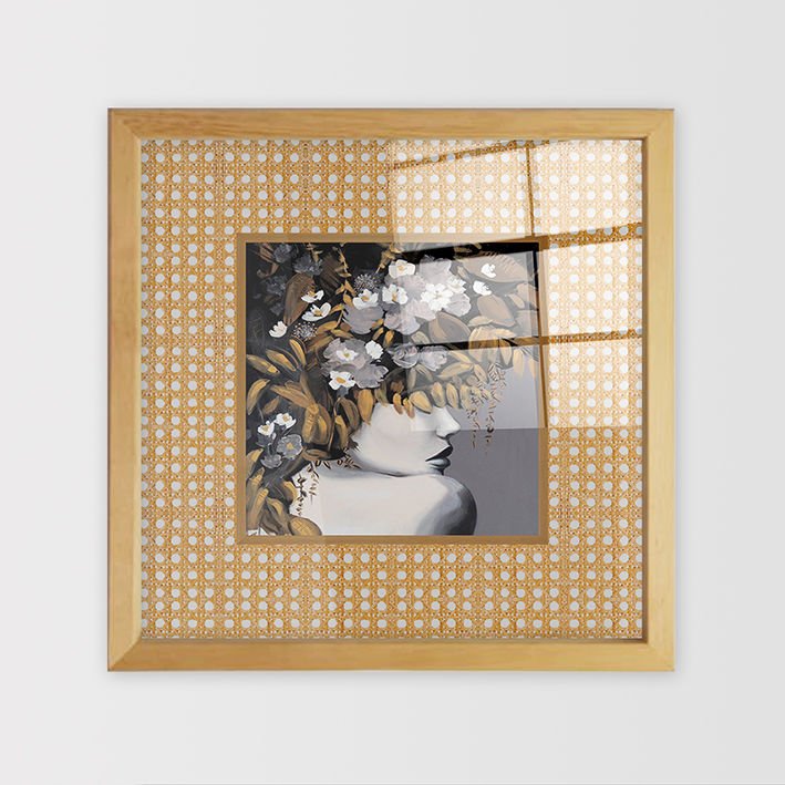 Naturel Çerçeveli Hasır Baskı Cam Tablolar 40cm x 40cm