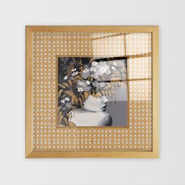 Naturel Çerçeveli Hasır Baskı Cam Tablolar 40cm x 40cm