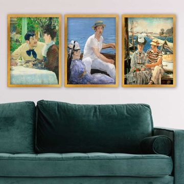 ÉDOUARD MANET 3 Parça Altın Çerçeveli Tablo