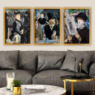 ÉDOUARD MANET 3 Parça Altın Çerçeveli Tablo