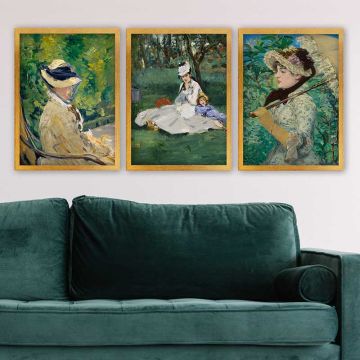 ÉDOUARD MANET 3 Parça Altın Çerçeveli Tablo