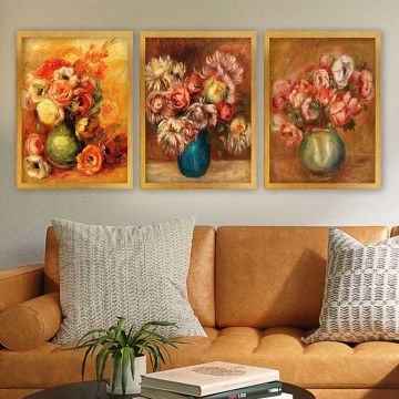 AUGUSTE RENOIR 3 Parça Altın Çerçeveli Tablo