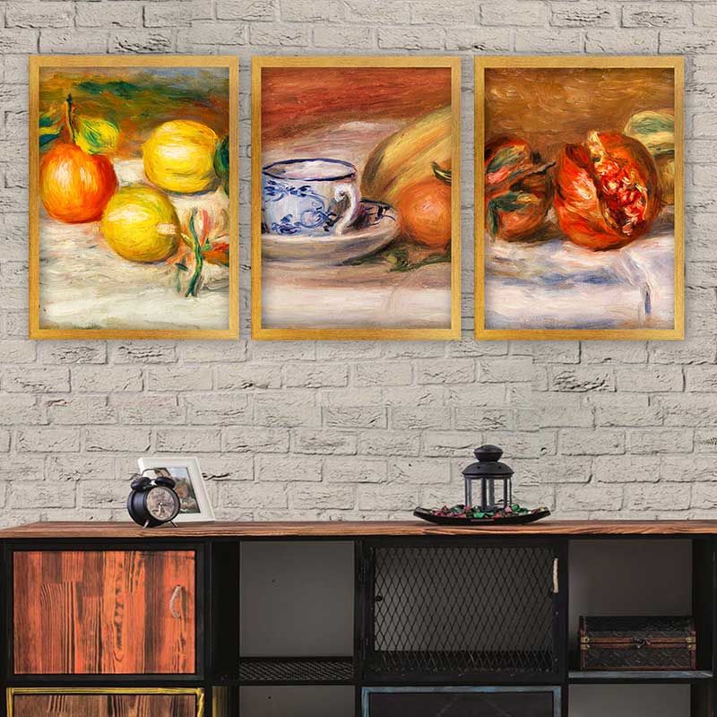 AUGUSTE RENOIR 3 Parça Altın Çerçeveli Tablo
