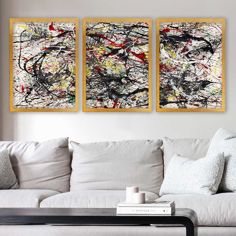 JACKSON POLLOCK 3 Parça Altın Çerçeveli Tablo