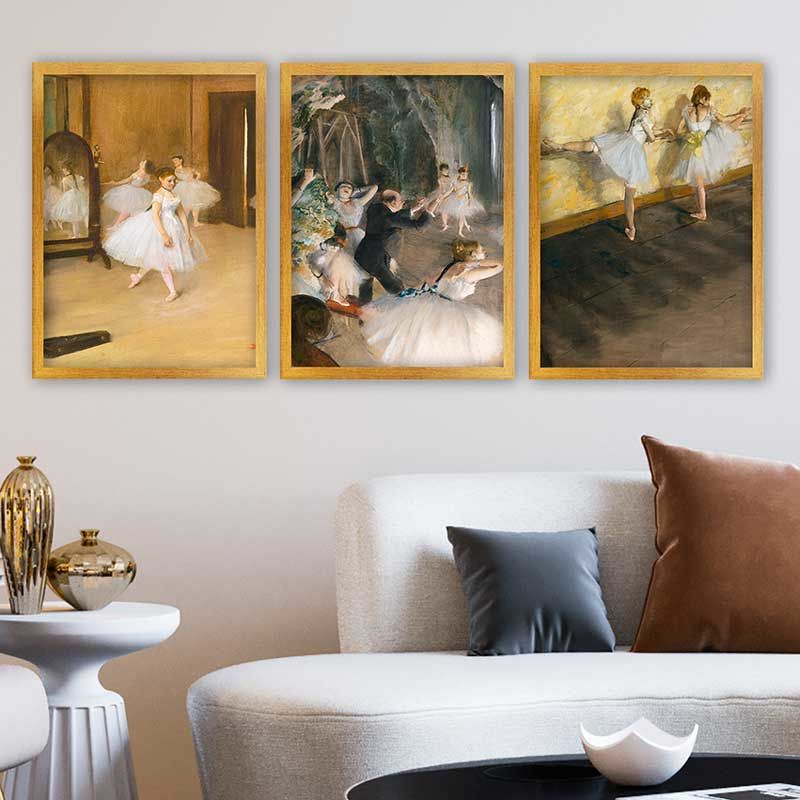 EDGAR DEGAS 3 Parça Altın Çerçeveli Tablo