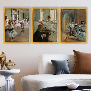 EDGAR DEGAS 3 Parça Altın Çerçeveli Tablo