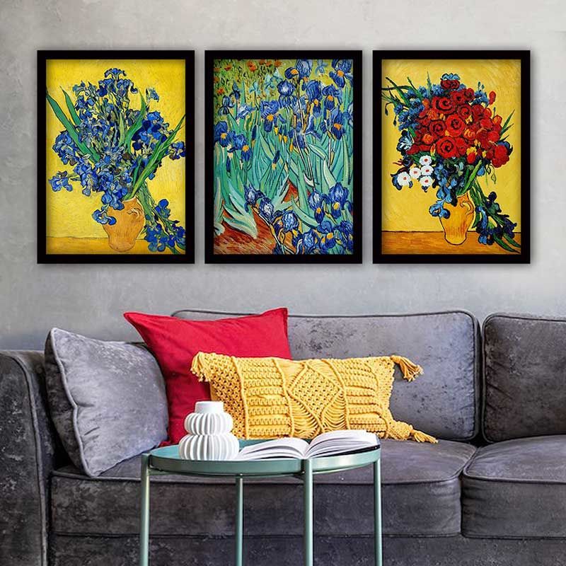Vincent Van Gogh 3 Parça Siyah Çerçeveli Tablo