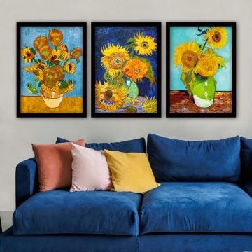 Vincent Van Gogh 3 Parça Siyah Çerçeveli Tablo