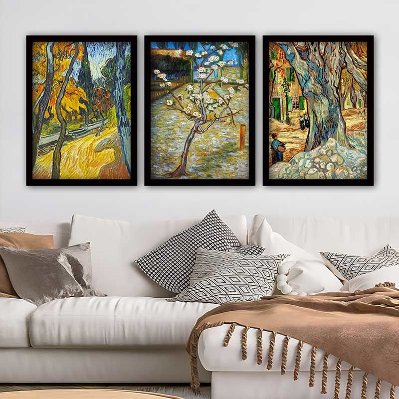Vincent Van Gogh 3 Parça Siyah Çerçeveli Tablo