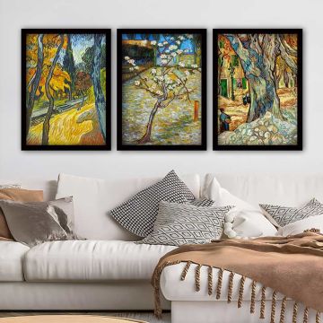 Vincent Van Gogh 3 Parça Siyah Çerçeveli Tablo