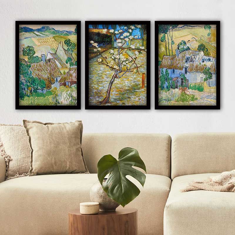 Vincent Van Gogh 3 Parça Siyah Çerçeveli Tablo
