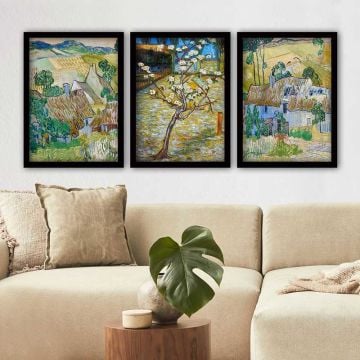 Vincent Van Gogh 3 Parça Siyah Çerçeveli Tablo