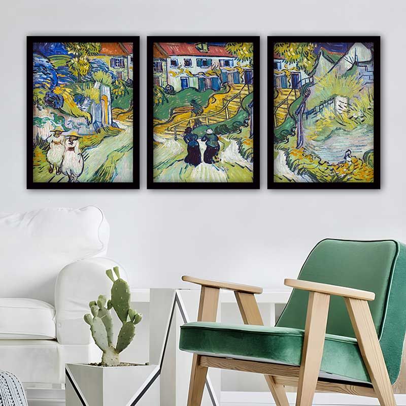 Vincent Van Gogh 3 Parça Siyah Çerçeveli Tablo