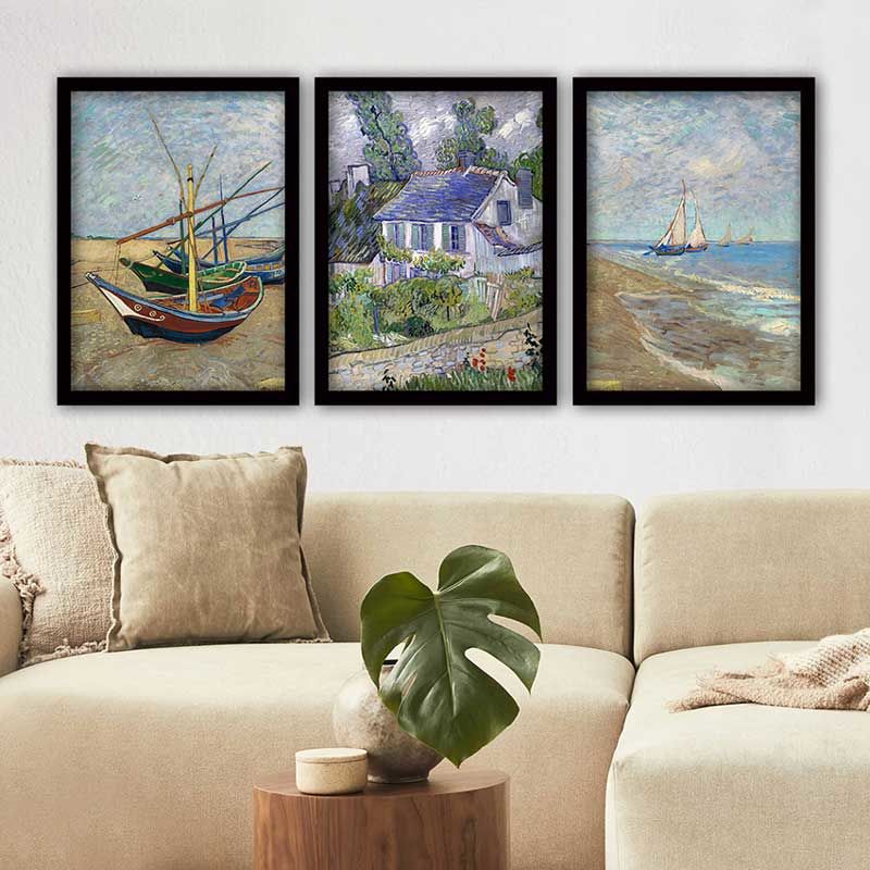 Vincent Van Gogh 3 Parça Siyah Çerçeveli Tablo