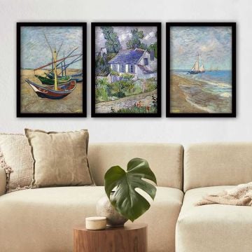 Vincent Van Gogh 3 Parça Siyah Çerçeveli Tablo