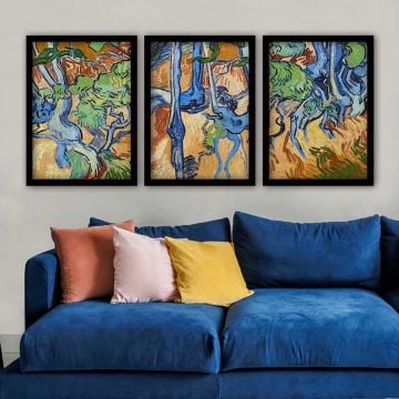 Vincent Van Gogh 3 Parça Siyah Çerçeveli Tablo