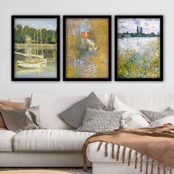 Claude Monet 3 Parça Siyah Çerçeveli Tablo