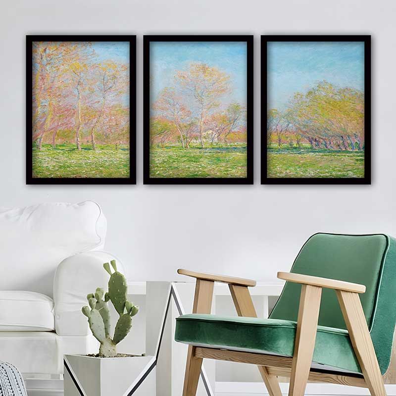 Claude Monet 3 Parça Siyah Çerçeveli Tablo