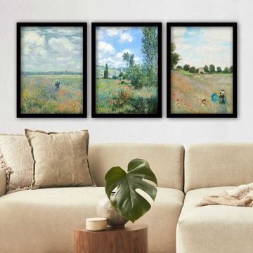 Claude Monet 3 Parça Siyah Çerçeveli Tablo