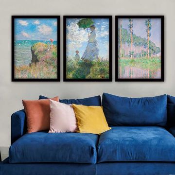 Claude Monet 3 Parça Siyah Çerçeveli Tablo