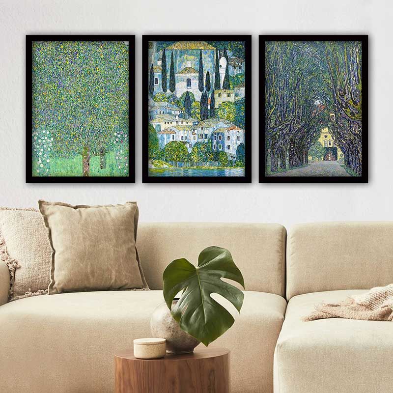 Gustav klimt 3 Parça Siyah Çerçeveli Tablo