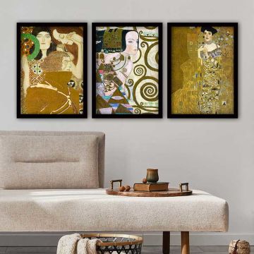 Gustav klimt 3 Parça Siyah Çerçeveli Tablo