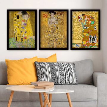 Gustav klimt 3 Parça Siyah Çerçeveli Tablo