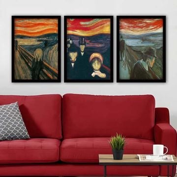 Edvard Munch 3 Parça Siyah Çerçeveli Tablo