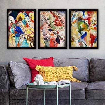 Wassily Kandinsky 3 Parça Siyah Çerçeveli Tablo