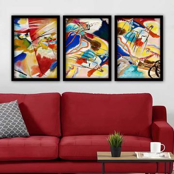 Wassily Kandinsky 3 Parça Siyah Çerçeveli Tablo