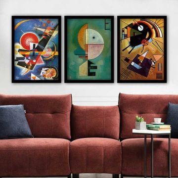 Wassily Kandinsky 3 Parça Siyah Çerçeveli Tablo