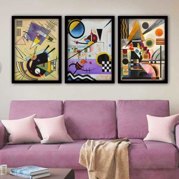 Wassily Kandinsky 3 Parça Siyah Çerçeveli Tablo