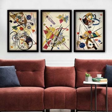Wassily Kandinsky 3 Parça Siyah Çerçeveli Tablo