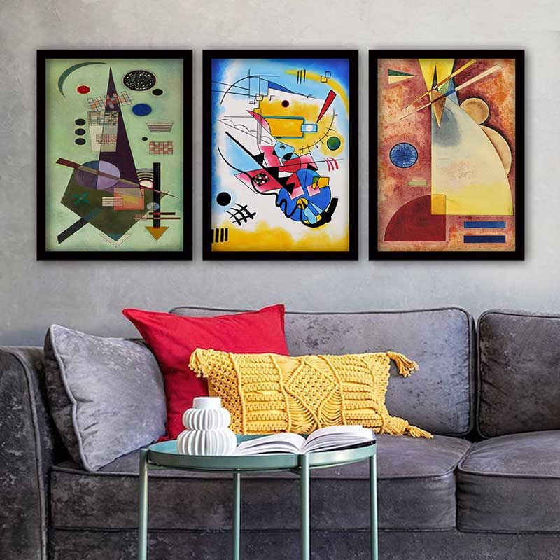 Wassily Kandinsky 3 Parça Siyah Çerçeveli Tablo