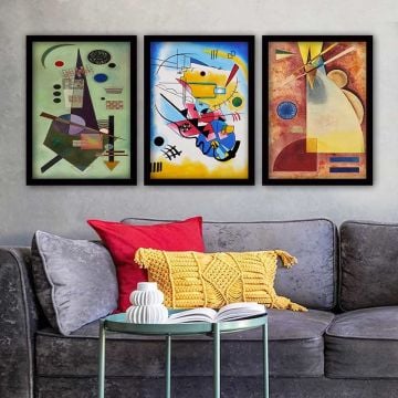 Wassily Kandinsky 3 Parça Siyah Çerçeveli Tablo