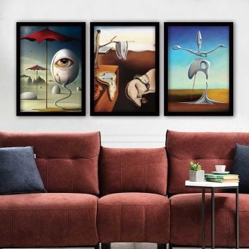 Salvador Dali 3 Parça Siyah Çerçeveli Tablo