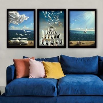 Salvador Dali 3 Parça Siyah Çerçeveli Tablo
