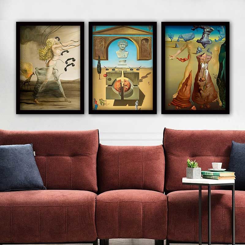 Salvador Dali 3 Parça Siyah Çerçeveli Tablo